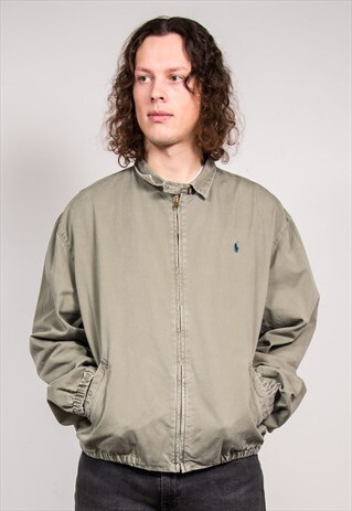 VINTAGE 90'S RALPH LAUREN POLO KHAKI GREY BOMBER JACKET