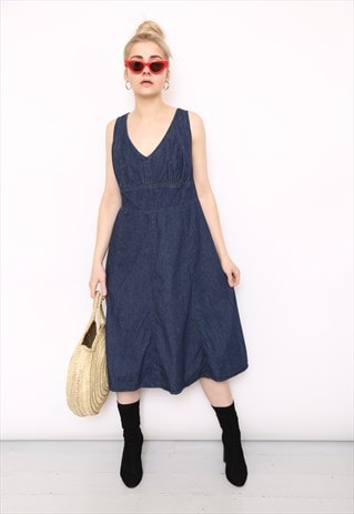 VINTAGE 90S BLUE DENIM MIDI DRESS