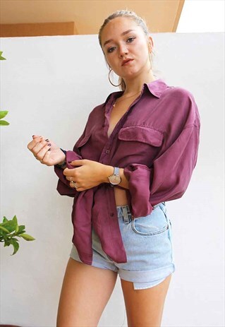 MAROON PURE SILK OVERSIZED LONG SLEEVED SHIRT
