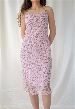Dreamy rose print cowl neck strappy vintage y2k midi dress
