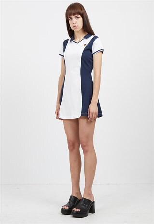 VINTAGE WHITE NAVY NIKE SHORT SLEEVE MINI SPORT TRACK DRESS