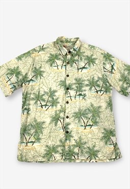 Vintage Hilo Hatties Hawaiian Shirt Beige Large BV17292