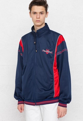 VINTAGE NAVY RED HUMMEL ZIP TRACK JACKET