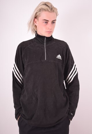 ADIDAS MENS VINTAGE FLEECE JUMPER MEDIUM BLACK 90S