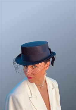 Vintage Navy Occasion Hat with Veil