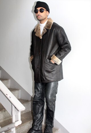 VINTAGE 90S SHEARLING BROWN COAT