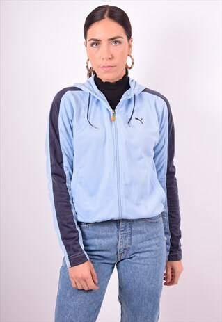 PUMA WOMENS VINTAGE HOODIE JACKET MEDIUM BLUE 90'S