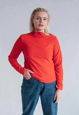 VINTAGE FITTED HIGH ZIP UP NECK LIGHT FLEECE IN RED XS