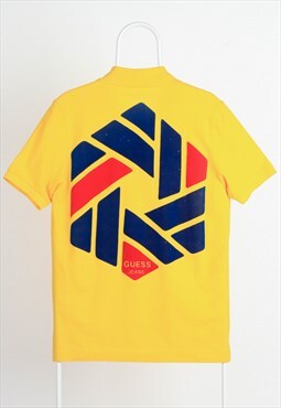 Vintage Guess Large Logo Polo Shirt Yellow