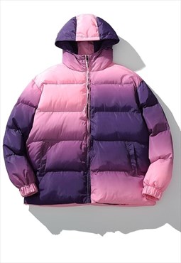 Tie-dye bomber gradient puffer jacket in faded purple pink