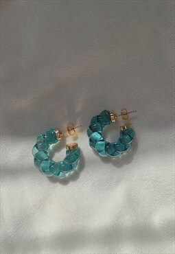 Teal Blue Hoop Earrings