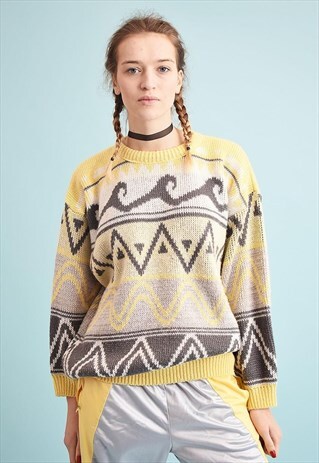 80'S RETRO OVERSIZED CHUNKY ABSTRACT PATTERN KNIT JUMPER