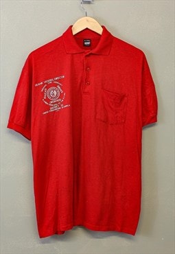 Vintage USA Polo Shirt Red Short Sleeve With Chest Print 