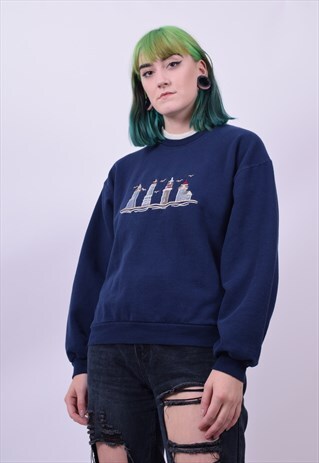 VINTAGE 90'S BLUE LIGHT HOUSE USA SWEATER SIZE MEDIUM