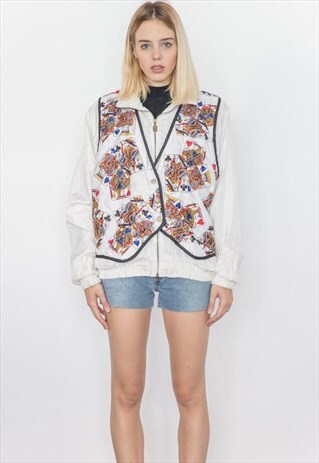 VINTAGE 80S THE JOKER CARDS BOMBER JACKET