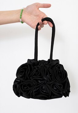 Vintage Floral Roses Mini Handbag Black Satin Romantic y2k 9
