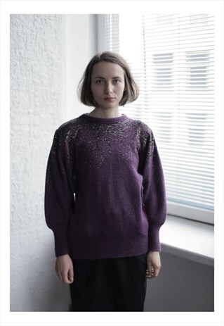 VINTAGE 80'S PURPLE GLOSSY KNITTED JUMPER