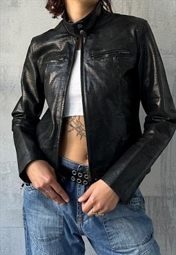 Vintage Y2K 00's Classic Black Boxy Oversized Leather Jacket