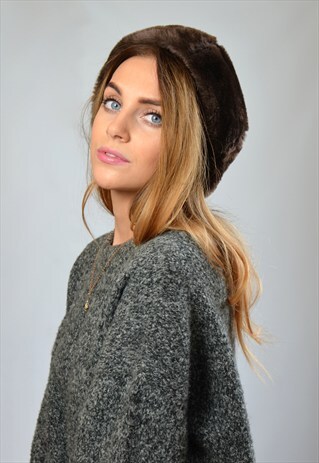 VINTAGE 60S FAUX FUR WINTER BERET HAT