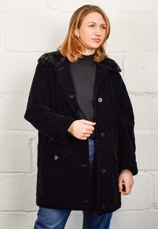 VINTAGE 90S BLACK VELVET QUILTED COAT