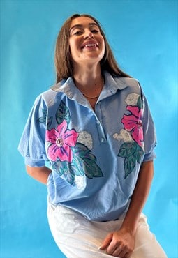 Floral Denim Top 80s Style