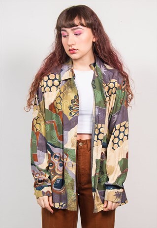 VINTAGE 90'S MULTICOLOUR ABSTRACT PATTERN SHIRT