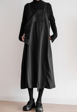 Yamamoto-style Lapel-placket Accent Dress in Black