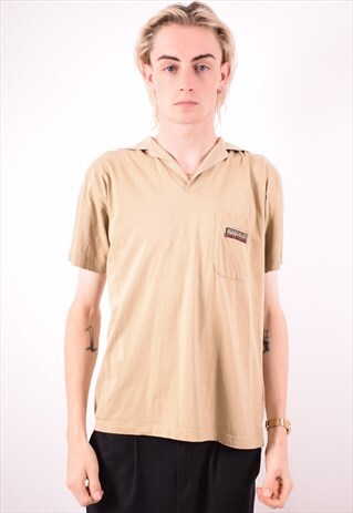 NAPAPIJRI MENS VINTAGE POLO SHIRT MEDIUM KHAKI 90S