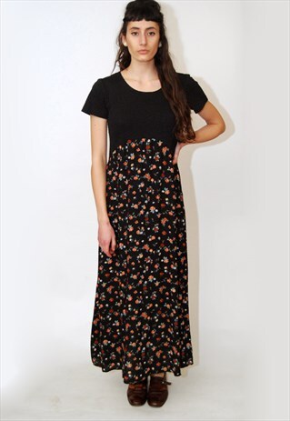 FLORAL MAXI DRESS (L) VINTAGE 80S ROSE GOTH GRUNGE 90S GOWN