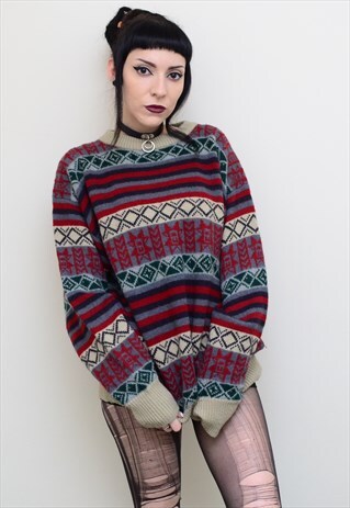 VINTAGE 90'S FAIR ISLE PATTERNED CHUNKY KNITTED JUMPER