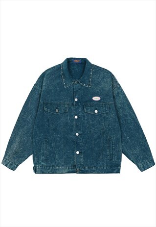 KALODIS DISTRESSED LOOSE-COLLAR DENIM JACKET