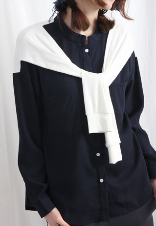 ROUND NECK SHIRT BLOUSE WITH CONTRAST FAKE SLEEVE SCARF