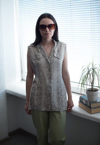 VINTAGE 80'S BEIGE/KHAKI SNAKE SKIN PRINT VEST