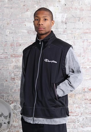 VINTAGE CHAMPION LOGO TRACK JACKET BLACK GREY