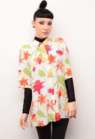 VINTAGE 90'S FLORAL INDIE NATURE PATTERNED OVERSIZED SHIRT
