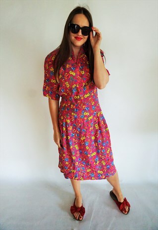 VINTAGE SUMMER MIDI DRESS DRESSES SHORT SLEEVES FLORAL
