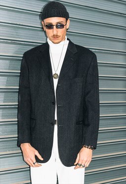 Vintage 90s Grey Oversize Quality Virgin Wool Blazer Suit