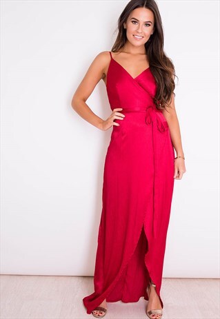 ELLIE V NECK WRAP MAXI DRESS RED