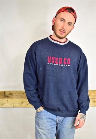 VINTAGE 90S NAVY BLUE SPELL OUT SWEATER