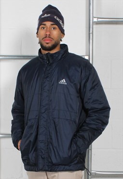 Vintage Adidas Jacket in Navy Padded Sports Coat Small