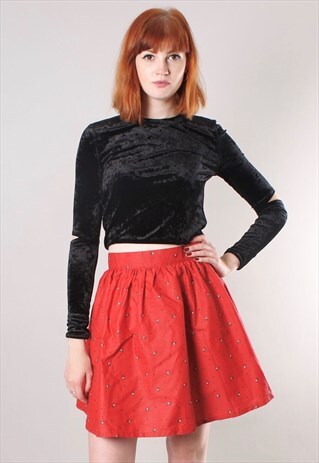 VINTAGE 90S HOLLY PATTERNED CHRISTMAS SKATER MINI SKIRT