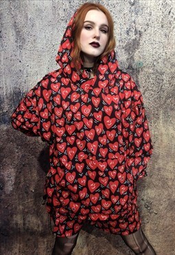 heart print hoodie handmade love emoji pullover red