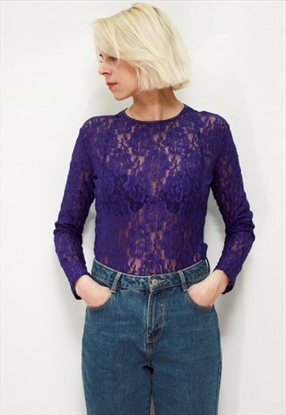VINTAGE 90' AMAZING TRANSPARENT LACE PURPLE BLOUSE