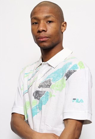 VINTAGE FILA PATTERN POLO SHIRT WHITE