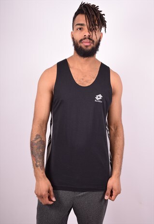 LOTTO MENS VINTAGE VEST TOP MEDIUM BLACK 90'S