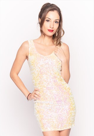 V NECK SEQUIN PARTY DRESS IN WHITE COLOR SHORT MINI LENGTH
