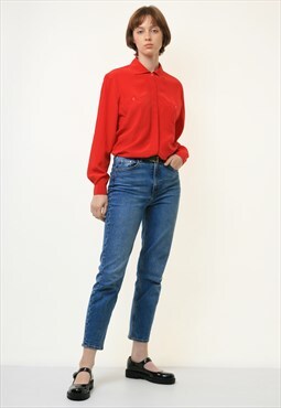 Seta Red Buttons Up Blouse Shirt Oversized Summer 4216