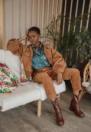 GOLDEN BROWN HIGH WAISTED CORDUROY RIDING STYLE TROUSERS