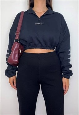 Adidas Black 1/4 Zip Cropped Sweatshirt
