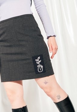 Vintage Skirt 90s Reworked Preppy Checked Grey Mini